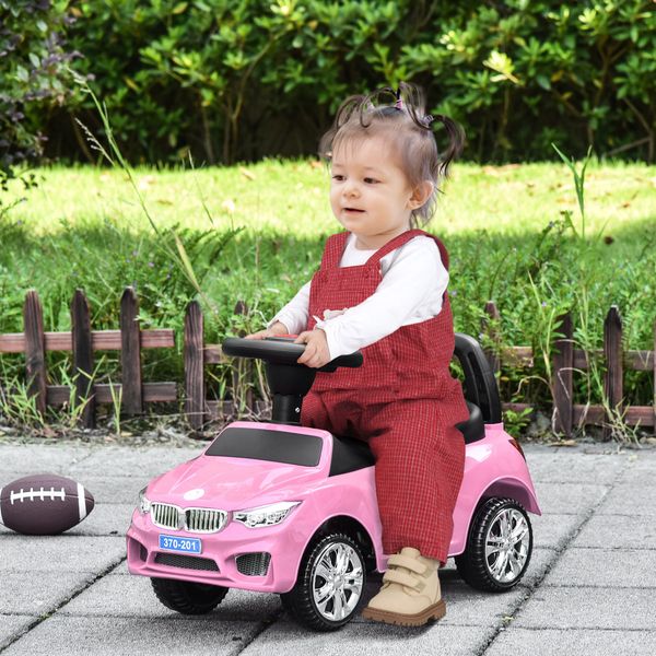 Macchinina per bambini cavalcabile con volante, macchina bambini con fari e musiche integrate, età 18-36 mesi, 63.5x28x36cm, rosa - 