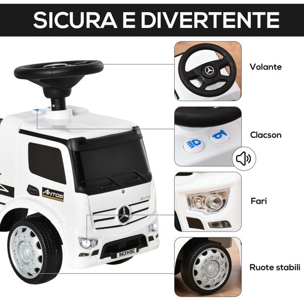 Macchina cavalcabile per bambini età 12-36 mesi, macchina giocattolo bambi con volante, fari e suoni, licenza mercedes, bianco - 