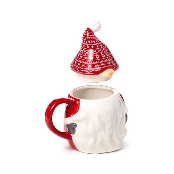 Tazza in ceramica con coperchio sagomato - gnomo gonk - natale scandinavo - PUCKATOR