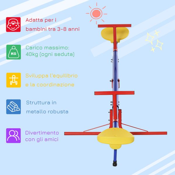 Altalena per bambini doppia a bilico girevole a 360° in metallo e pp, età 3-8 anni, 182x77x63cm multicolore - 
