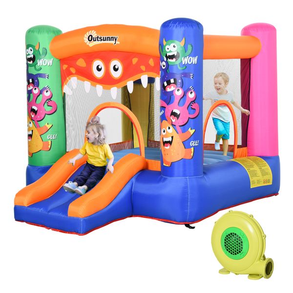 Casa gioco castello gonfiabile gigante per bambini 3-8 anni trampolino rimbalzante colorato con scivolo e canestro 250cmx180cmx175cm - 