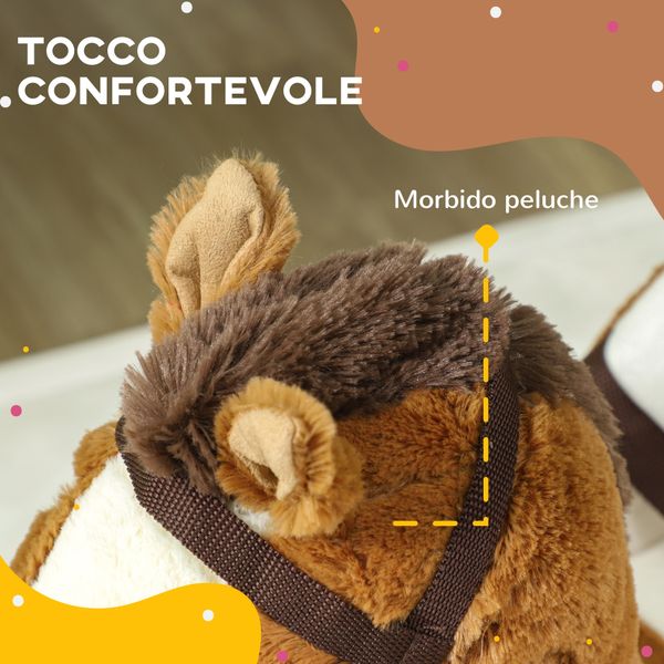 Cavallo a dondolo per bambini 18-36 mesi con suoni, base in legno e cintura di sicurezza, marrone - 