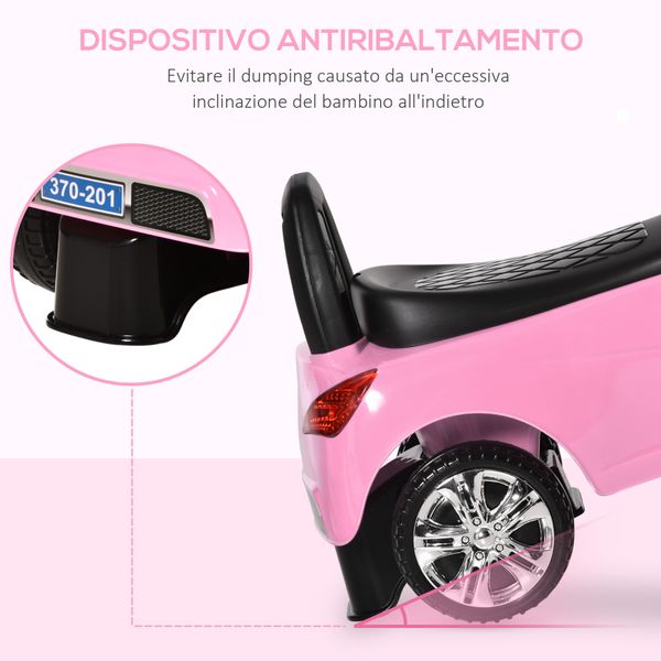 Macchinina per bambini cavalcabile con volante, macchina bambini con fari e musiche integrate, età 18-36 mesi, 63.5x28x36cm, rosa - 