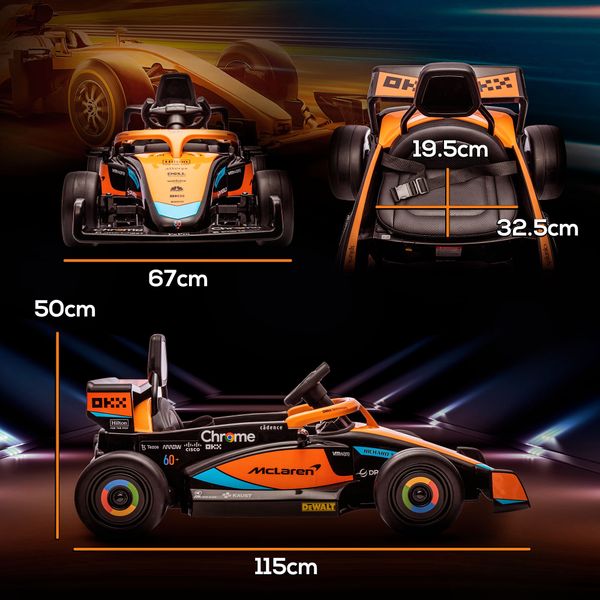 Macchina elettrica per bambini 3-5 anni con licenza mclaren, telecomando e clacson, 115x67x50 cm, arancione - 
