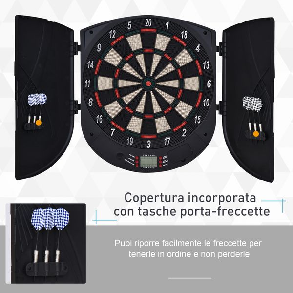 Bersaglio freccette elettronico per 8 giocatori con 6 freccette, schermo lcd, 2 porte e 26 modalità di gioco - 