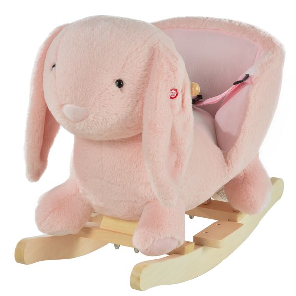 Cavallo a dondolo a forma di coniglio con suoni, cavalluccio a dondolo per bambini 18-36 mesi interattivo, rosa, 60x33x50cm - 