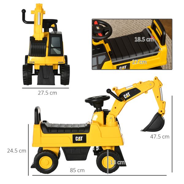 Ruspa giocattolo per bimbi da 1-3 anni con escavatore e contenitore, senza batteria, giallo - 