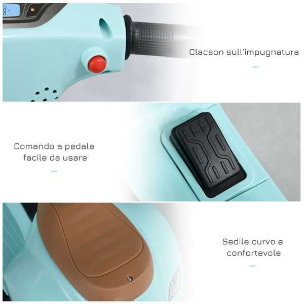 Moto elettrica per bambini con licenza ufficiale vespa batteria 6v, fari e clacson, per bimbi da 18-36 mesi, verde, 66.5x38x52cm - 