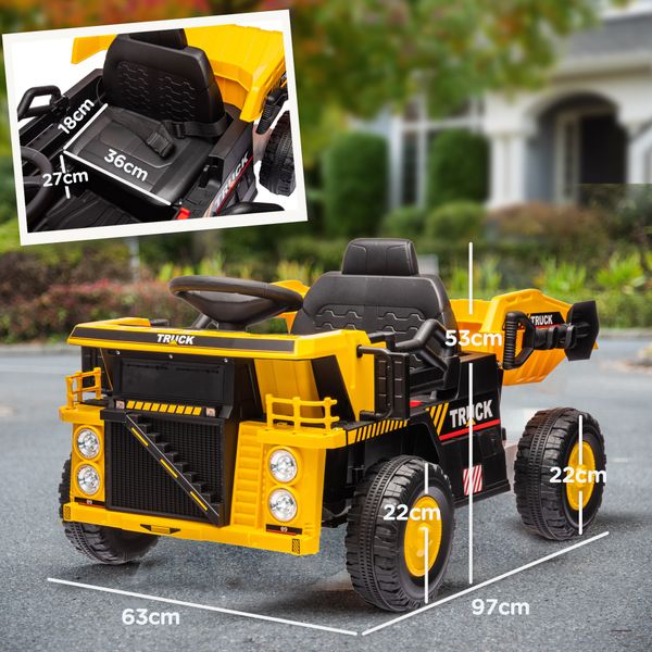 Camion per bambini 3-5 anni con motore 12v, macchina elettrica per bambini con musica e fari, giallo - 