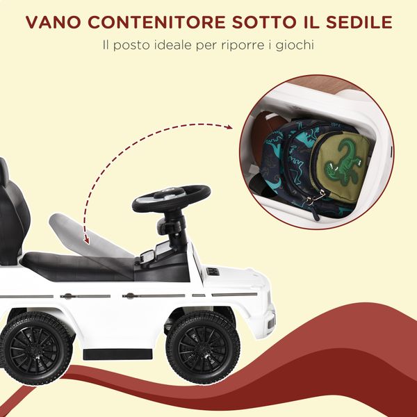 Macchina a spinta per bambini 12-36 mesi con licenza mercedes, tettuccio e maniglia di spinta, 85.5x40.5x95 cm, bianco - 