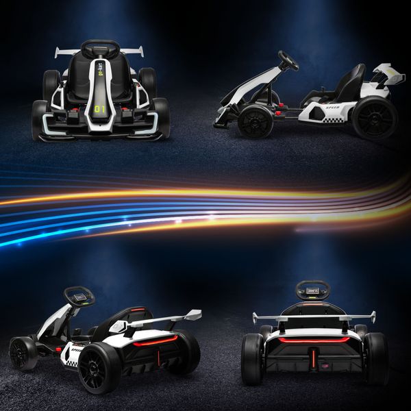 Go kart elettrico per bambini 6-12 anni 24v 12km/h con seggiolino regolabile, bianco - 