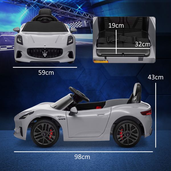 Macchina per bambini 12v maserati gran turismo folgore con telecomando, età 3-5 anni, grigio - 