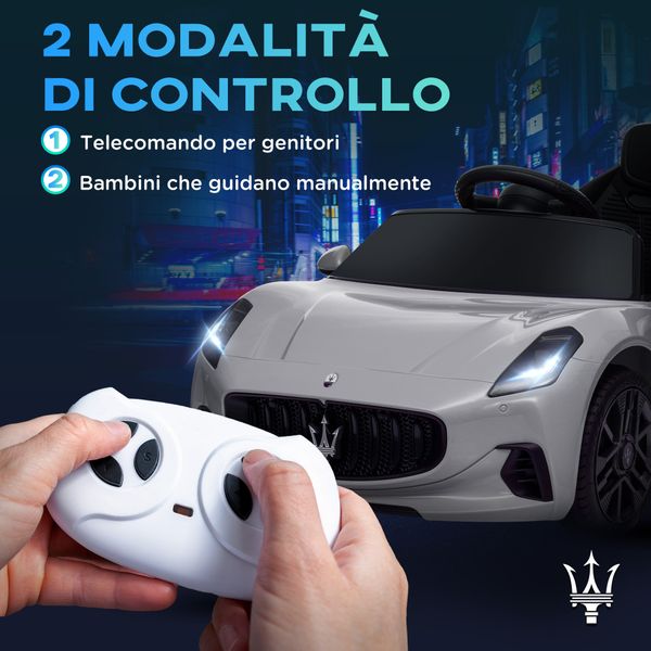 Macchina per bambini 12v maserati gran turismo folgore con telecomando, età 3-5 anni, grigio - 