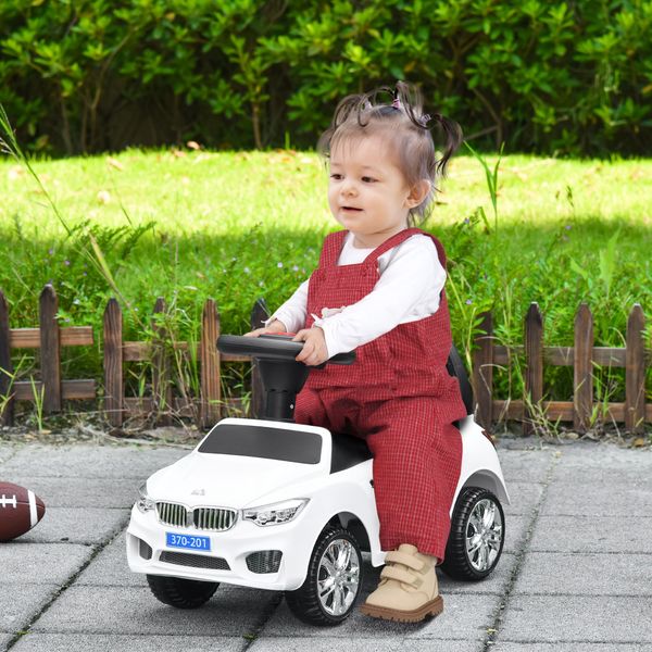 Macchinina per bambini cavalcabile con volante, fari e musiche, età 18-36 mesi, bianco - 