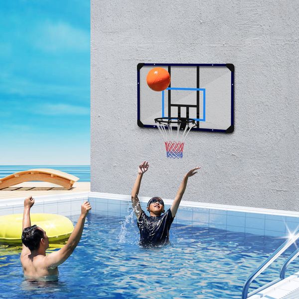 Canestro basket da muro con tabellone infrangibile e cerchio in acciaio, 113x61x73 cm - 