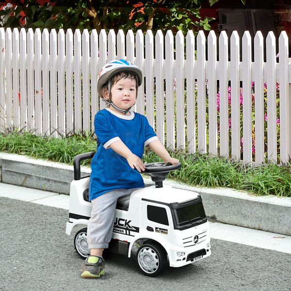 Macchina cavalcabile per bambini età 12-36 mesi, macchina giocattolo bambi con volante, fari e suoni, licenza mercedes, bianco - 