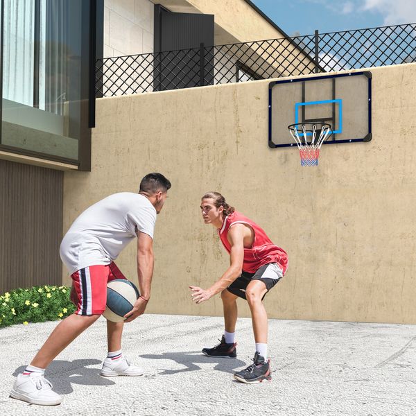 Canestro basket da muro con tabellone infrangibile e cerchio in acciaio, 113x61x73 cm - 