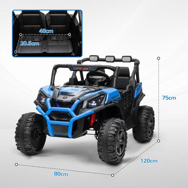 Macchina elettrica per bambini 24v a 2 posti con telecomando e 3 velocità, età 3-8 anni, blu - 
