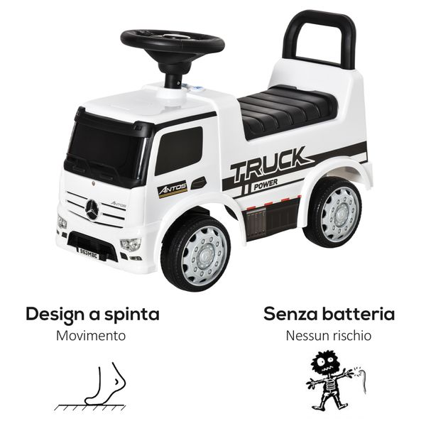 Macchina cavalcabile per bambini età 12-36 mesi, macchina giocattolo bambi con volante, fari e suoni, licenza mercedes, bianco - 