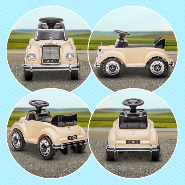 Macchina elettrica per bambini 18-48 mesi licenza mercedes-benz con musica, beige - 