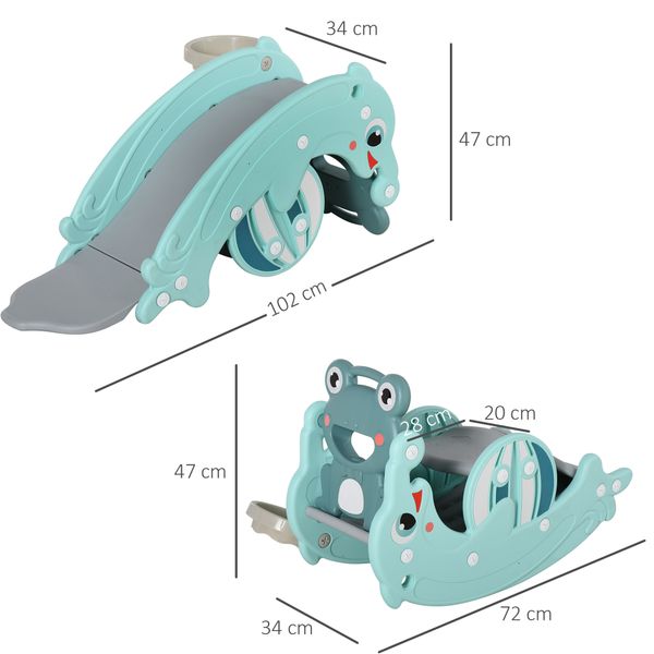3-in-1 cavallo a dondolo scivolo per bambini e canestro, età 18-36 mesi, per casa e giardino, verde - 