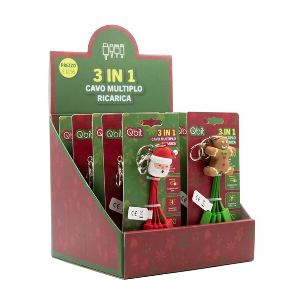 Cavo usb natale 3 in 1 - ricarica per smartphone e tablet - assortito - IBS