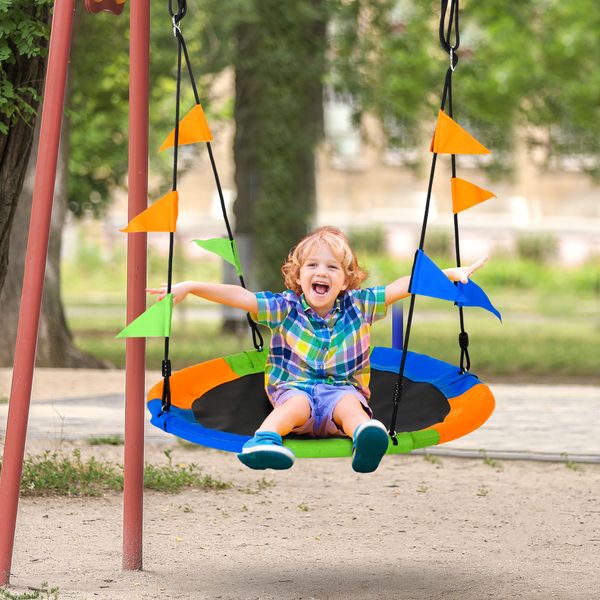 Altalena rotonda a nido per bambini di +3 anni per giardino, esterni, interni, cameretta, multicolor φ100x120-180acm - 