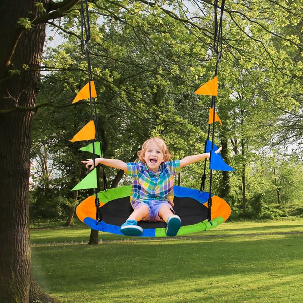 Altalena rotonda a nido per bambini di +3 anni per giardino, esterni, interni, cameretta, multicolor φ100x120-180acm - 