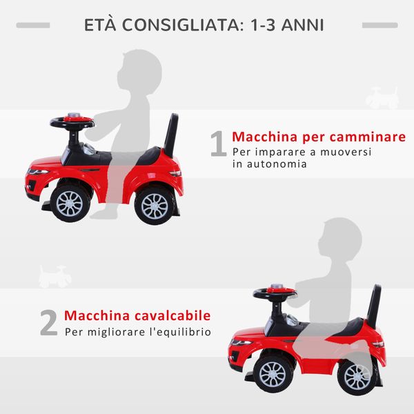 Macchina cavalcabile giocattolo per bambini 12-36 mesi, macchina a spinta con vano contenitore e schienale, rossa - 