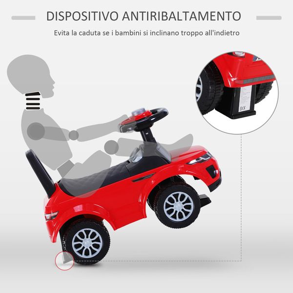 Macchina cavalcabile giocattolo per bambini 12-36 mesi, macchina a spinta con vano contenitore e schienale, rossa - 