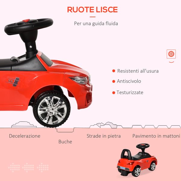 Macchinina per bambini cavalcabile con volante, fari e musiche, età 18-36 mesi, rosso - 