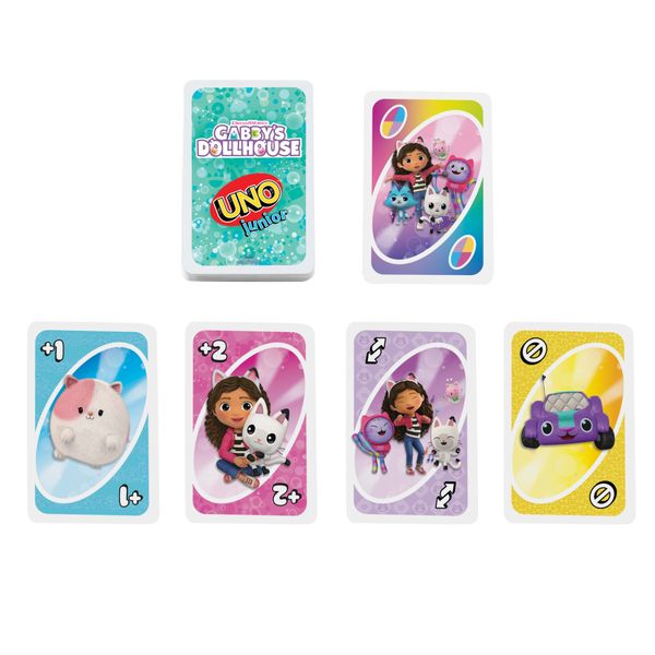 Mattel games - uno junior la casa delle bambole di gabby, versione ispirata alla serie dreamworks con le carte dei personaggi più amati - GABBY'S DOLLHOUSE, UNO