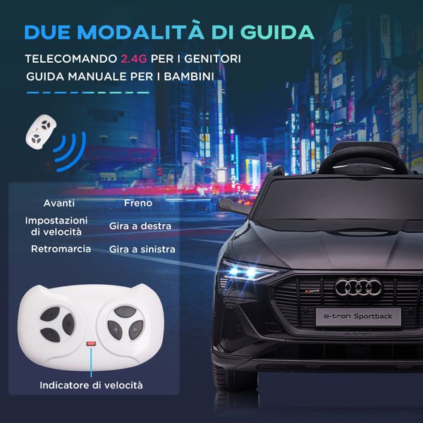 Macchina elettrica per bambini 12v con telecomando, velocità 3-8km/h, luci e musica, età 3-5 anni, nero - 