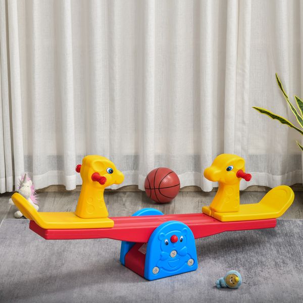 Altalena a bilico con maniglie antiscivolo per bambini età 1-4 anni, plastica hdpe atossica, 150x32x60cm, multicolore - 