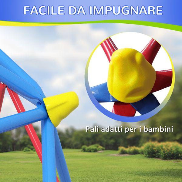 Cupola per arrampicata bambini 3-8 anni, struttura in metallo per 4 bimbi, ø183x90cm, multicolore - 