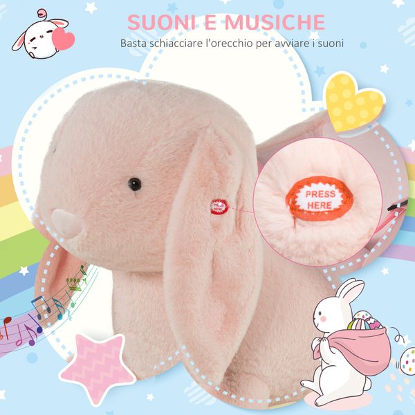 Cavallo a dondolo a forma di coniglio con suoni, cavalluccio a dondolo per bambini 18-36 mesi interattivo, rosa, 60x33x50cm - 