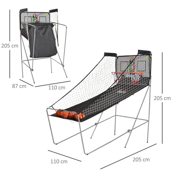 Canestri basket con tabellone led, 4 palloni e 8 modalità di gioco, 205x110x205 cm, bianco e nero - 