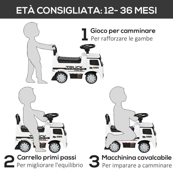 Macchina cavalcabile per bambini età 12-36 mesi, macchina giocattolo bambi con volante, fari e suoni, licenza mercedes, bianco - 