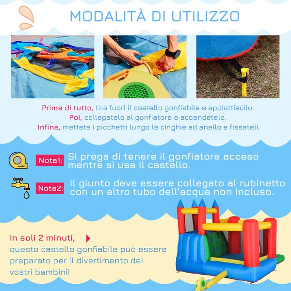 Gioco gonfiabile per bambini 3-8 anni con scivolo, trampolino, piscina, max 4 bambini, 330x245x215cm - 