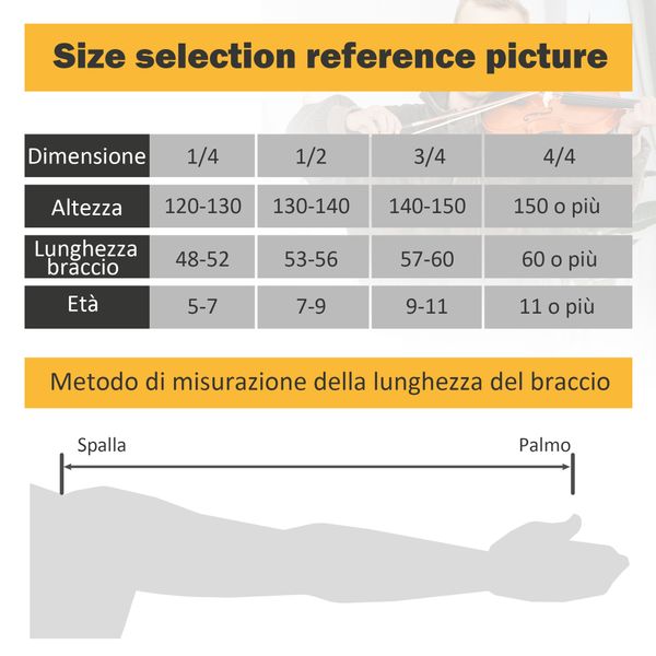 Violino 4/4 per adulti con accessori inclusi (custodia, archetto, corde, ponticello, accordatore) 58.5 x 21.5 x 7cm - 
