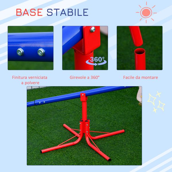 Altalena per bambini doppia a bilico girevole a 360° in metallo e pp, età 3-8 anni, 182x77x63cm multicolore - 