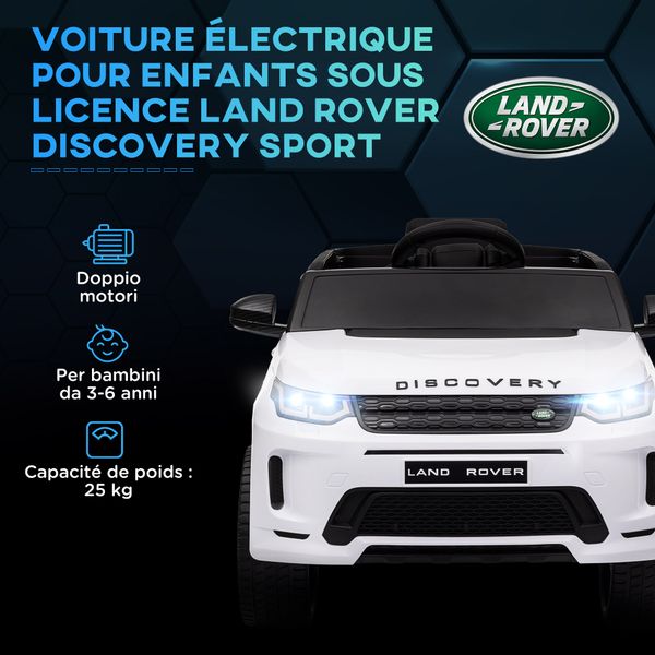 Macchina elettrica per bambini a licenza land rover con fari, clacson e cintura,106x65.5x51 cm, bianco - 