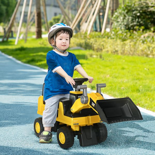 Ruspa giocattolo per bambini 18 e 36 mesi con escavatore e spazio portaoggetti, 78x29.5x54 cm, giallo e nero - 