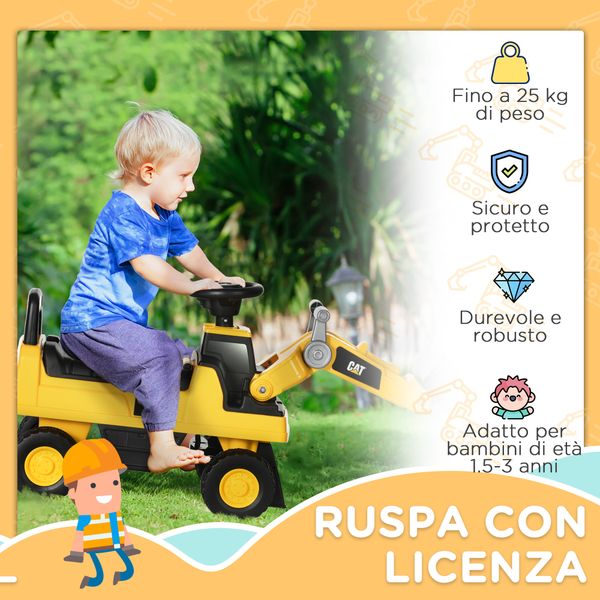 Ruspa giocattolo per bambini 18 e 36 mesi con escavatore e spazio portaoggetti, 78x29.5x54 cm, giallo e nero - 