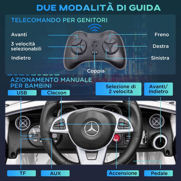 Macchina elettrica per bambini licenza mercedes slc 300 con telecomando, in pp e metallo, 107x62.5x44 cm, bianco - 