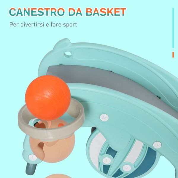 3-in-1 cavallo a dondolo scivolo per bambini e canestro, età 18-36 mesi, per casa e giardino, verde - 