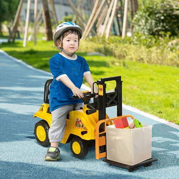 Trattore a pedali per bambini 3-4 anni con muletto e spazio portaoggetti, 86x27.5x47.5 cm, giallo e nero - 