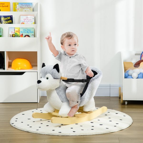 Cavallo a dondolo a forma di cane husky per bambini da 18-36 mesi, 60x33x50cm, grigio - 