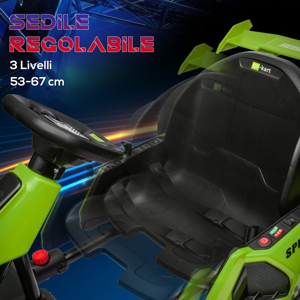 Go kart elettrico per bambini 6-12 anni 24v 12km/h con seggiolino regolabile, verde - 
