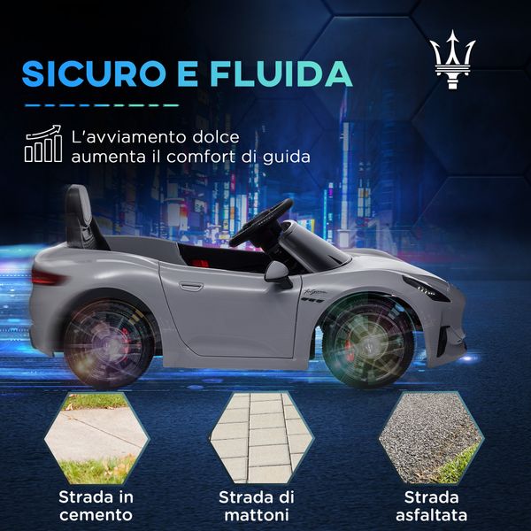 Macchina per bambini 12v maserati gran turismo folgore con telecomando, età 3-5 anni, grigio - 